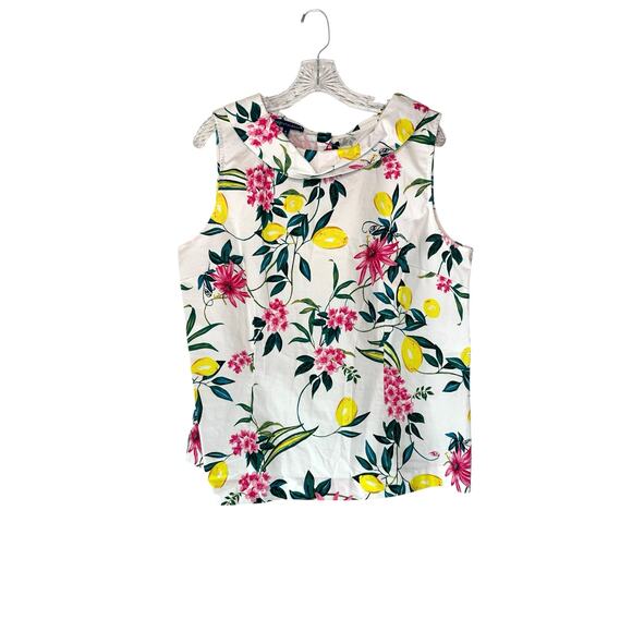 RSVP by Talbots Plus Blouse Spring Summer Floral Lemon Print Buttons Size 18 - Picture 1 of 10